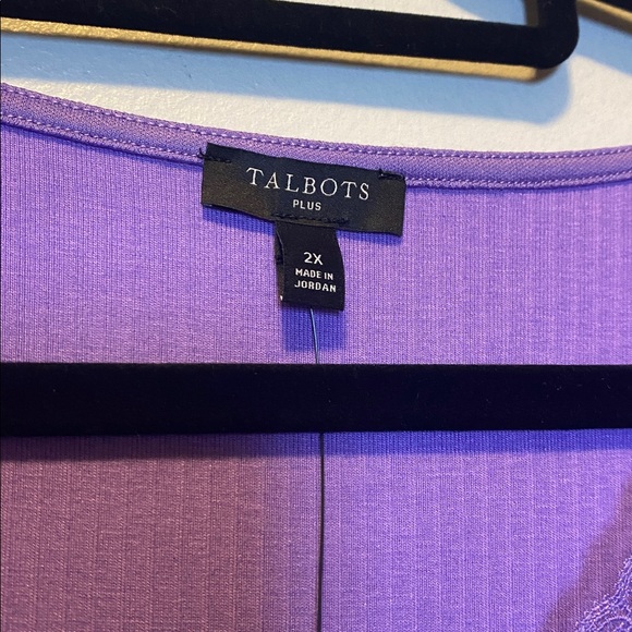 Talbots Lace Trim V-Neck Tee NWT Women’s 2X Purple Short Sleeve Ribbed Shirt - Picture 7 of 13
